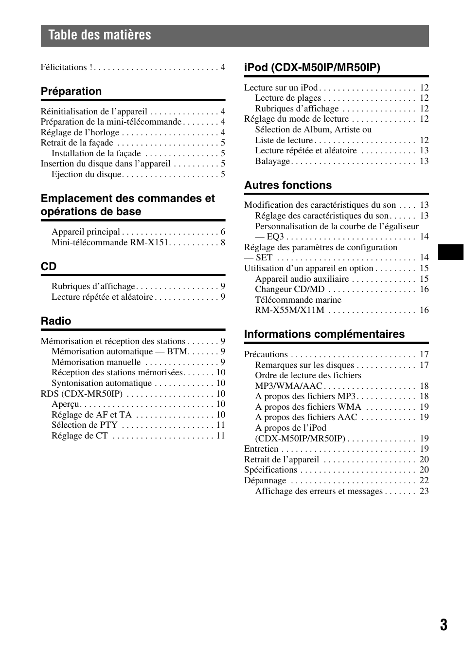 Sony CDX-M50IP User Manual | Page 27 / 144