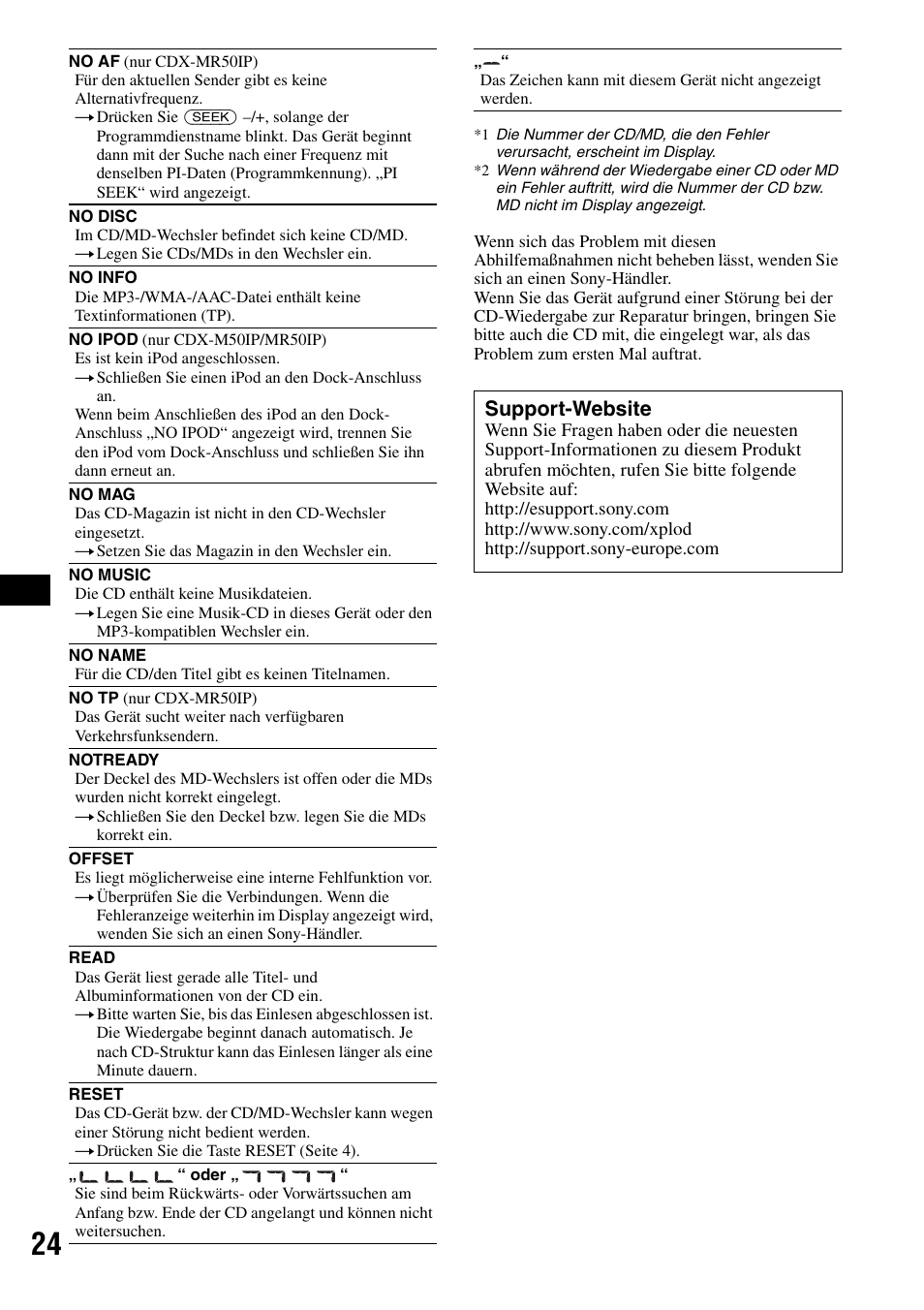 Support-website | Sony CDX-M50IP User Manual | Page 96 / 144