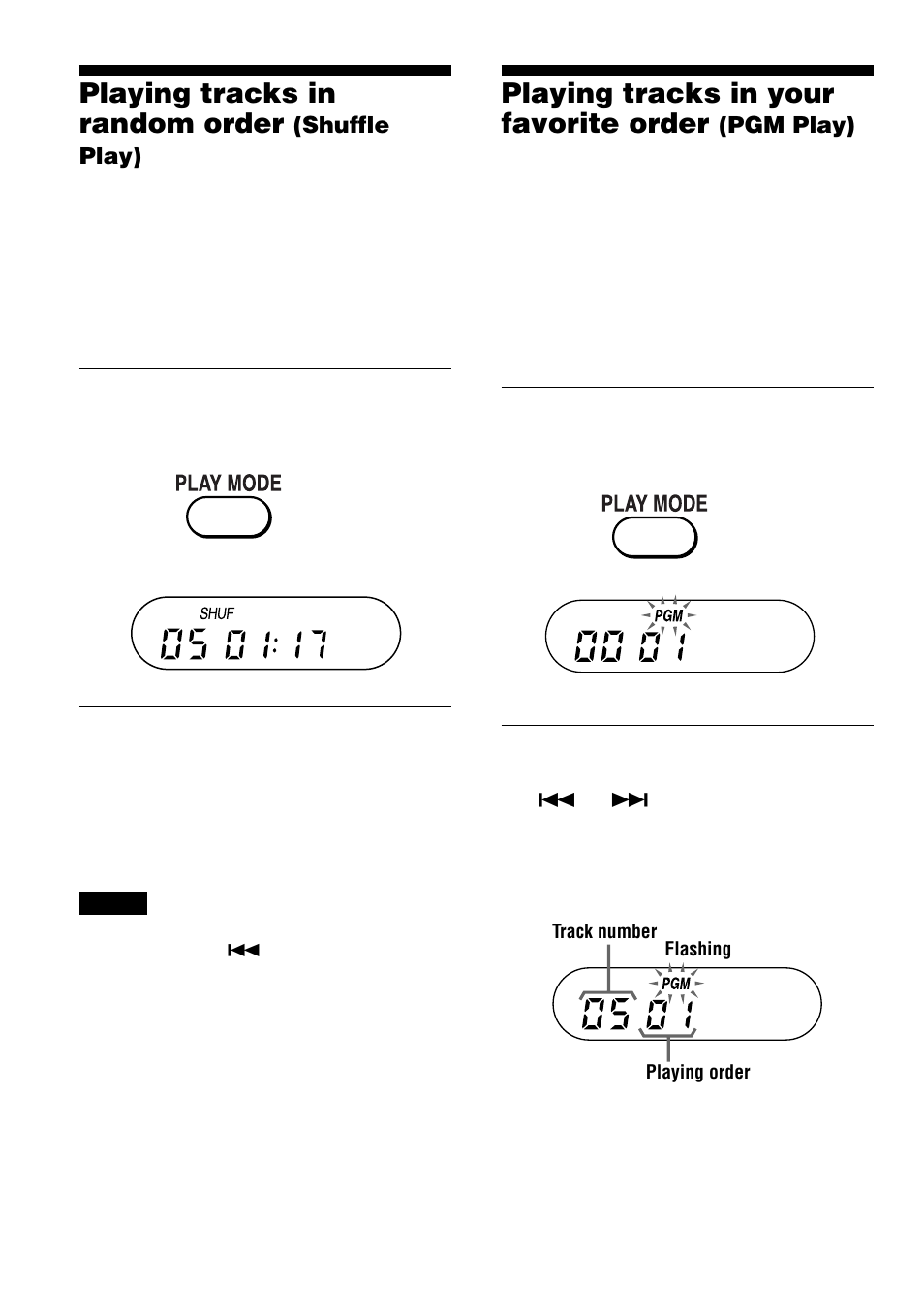 Playing tracks in random order (shuffle play), Playing tracks in your favorite order (pgm play), Playing tracks in random order | Shuffle play), Playing tracks in your favorite order, Pgm play), 22 playing tracks in random order | Sony D-VJ85 User Manual | Page 22 / 36