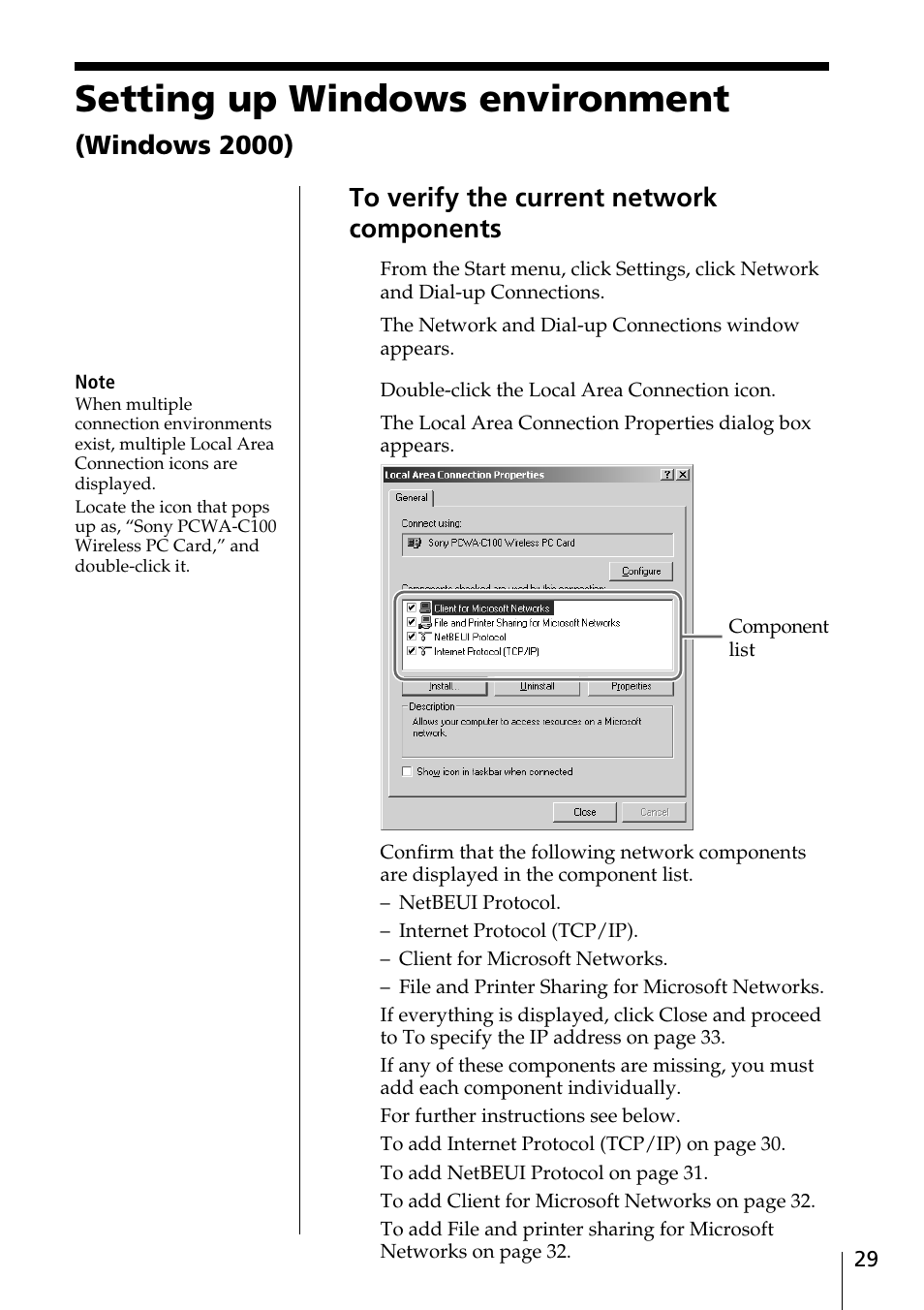 Setting up windows environment | Sony PCWA-C100 User Manual | Page 29 / 68