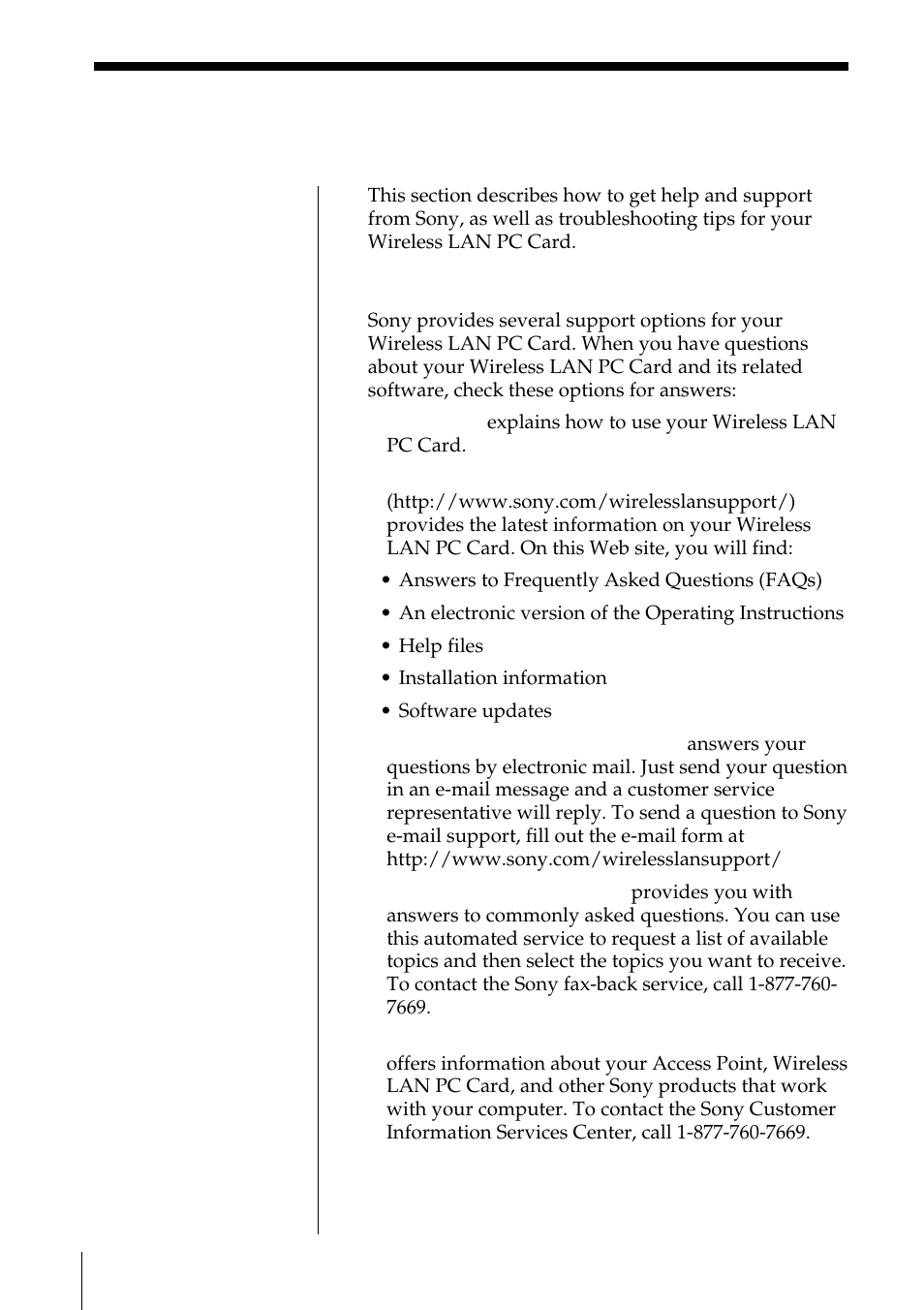 Getting help, About sony’s support options | Sony PCWA-C100 User Manual | Page 58 / 68