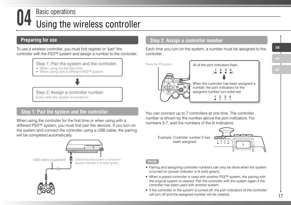 Using the wireless controller, Basic operations | Sony 80GB Playstation 3 CECHL01 User Manual | Page 17 / 100