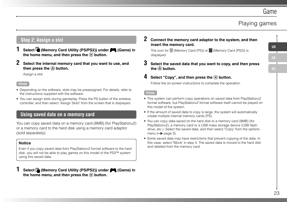 Game, Playing games, Step 2: assign a slot | Sony 80GB Playstation 3 CECHL01 User Manual | Page 23 / 100