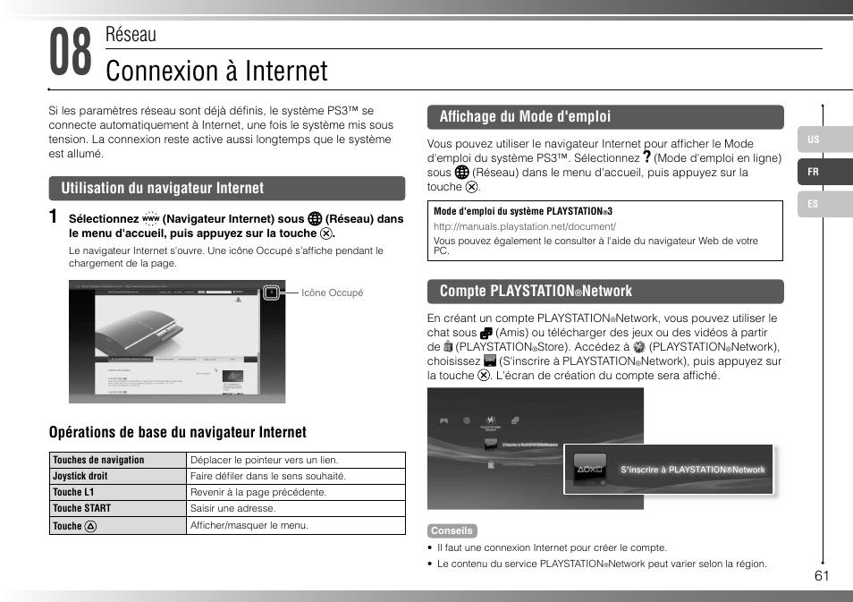 Connexion à internet, Réseau | Sony 80GB Playstation 3 CECHL01 User Manual | Page 61 / 100