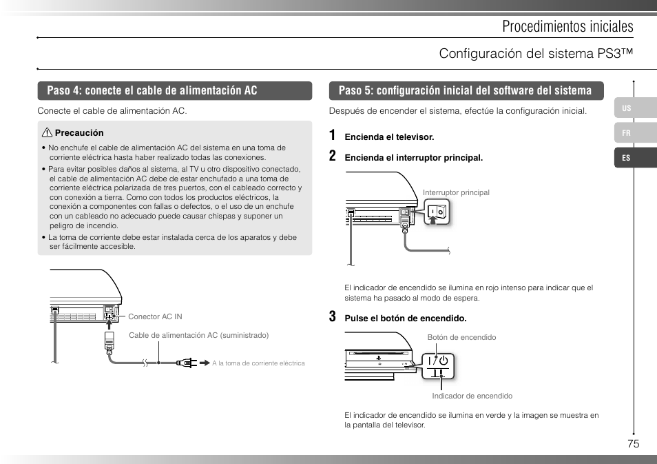Procedimientos iniciales, Confi guración del sistema ps3 | Sony 80GB Playstation 3 CECHL01 User Manual | Page 75 / 100