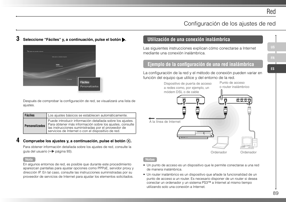 Confi guración de los ajustes de red, Utilización de una conexión inalámbrica | Sony 80GB Playstation 3 CECHL01 User Manual | Page 89 / 100