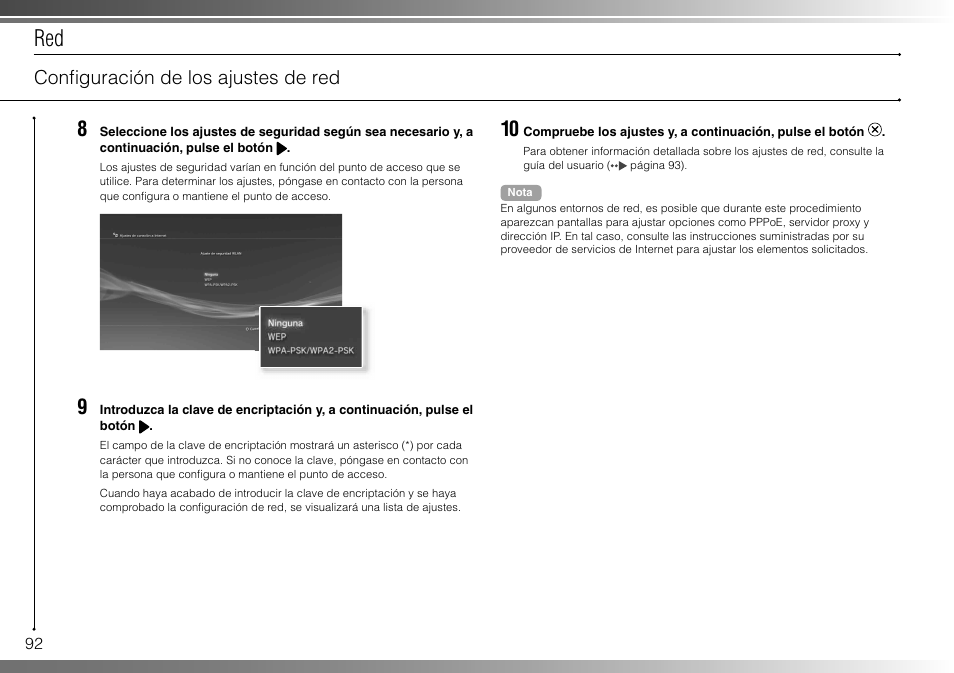 Confi guración de los ajustes de red | Sony 80GB Playstation 3 CECHL01 User Manual | Page 92 / 100