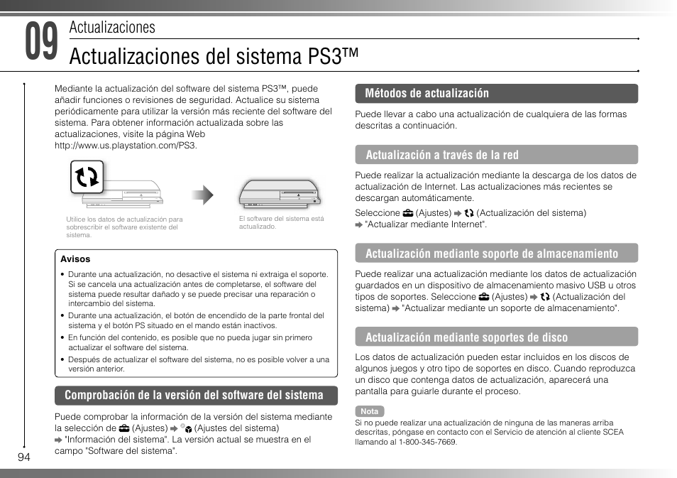 Actualizaciones del sistema ps3, Actualizaciones | Sony 80GB Playstation 3 CECHL01 User Manual | Page 94 / 100