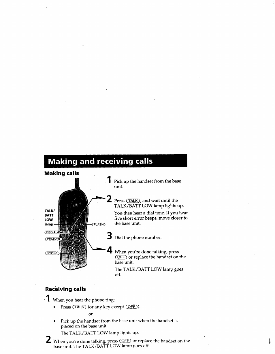 Receiving calls, Making and receiving calls, Making calls | Sony SPP-SS950 User Manual | Page 10 / 16