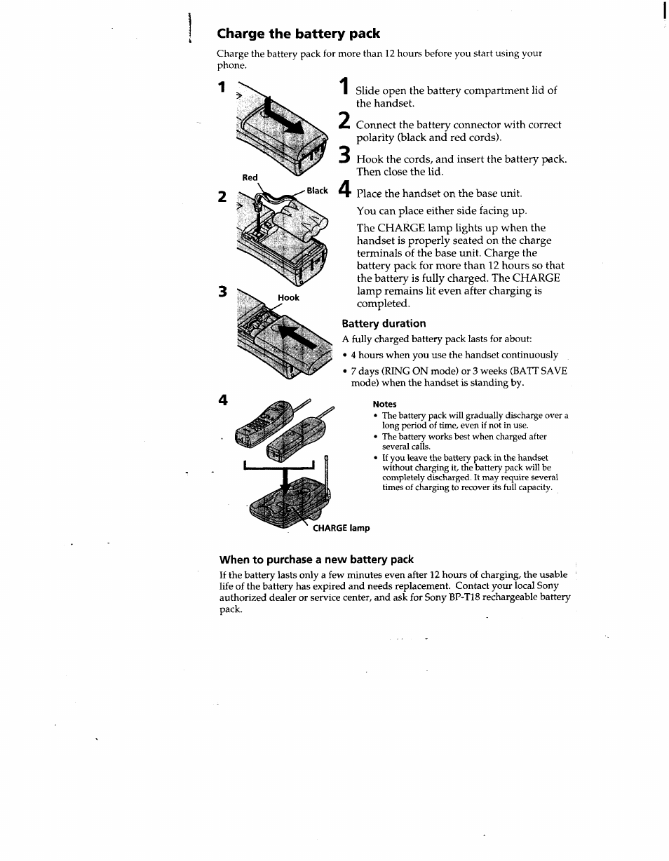 Charge the battery pack, Battery duration, When to purchase a new battery pack | Sony SPP-SS950 User Manual | Page 9 / 16