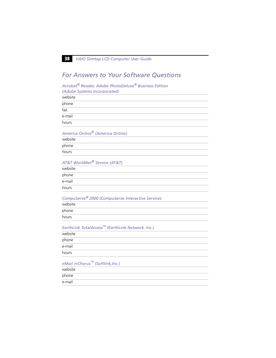 For answers to your software questions | Sony PCV-L620 User Manual | Page 42 / 52