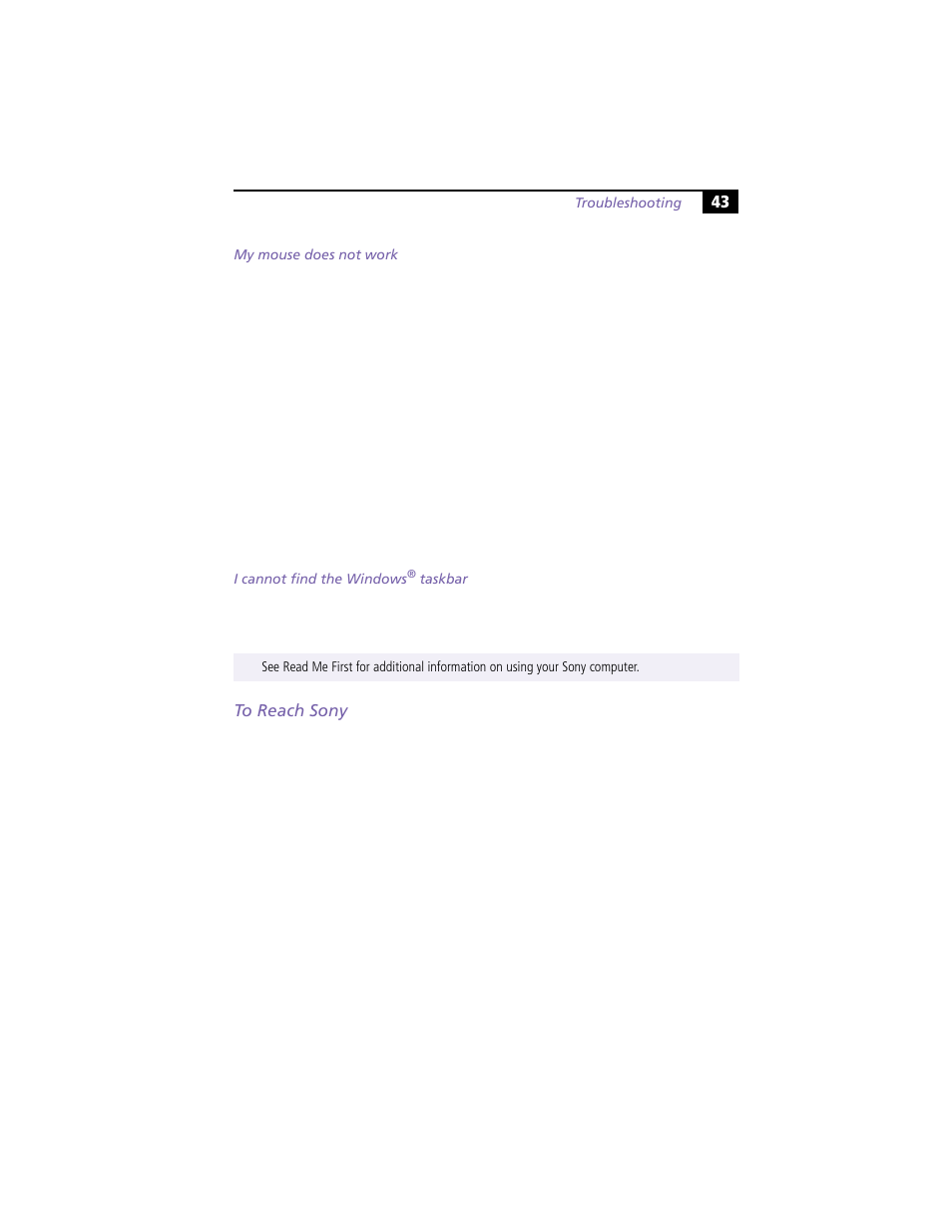 To reach sony | Sony PCV-L620 User Manual | Page 47 / 52