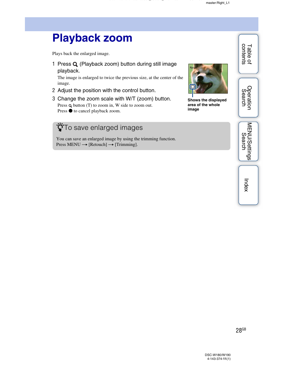 Playback zoom | Sony Cyber-shot 4-143-374-11(1) User Manual | Page 28 / 104
