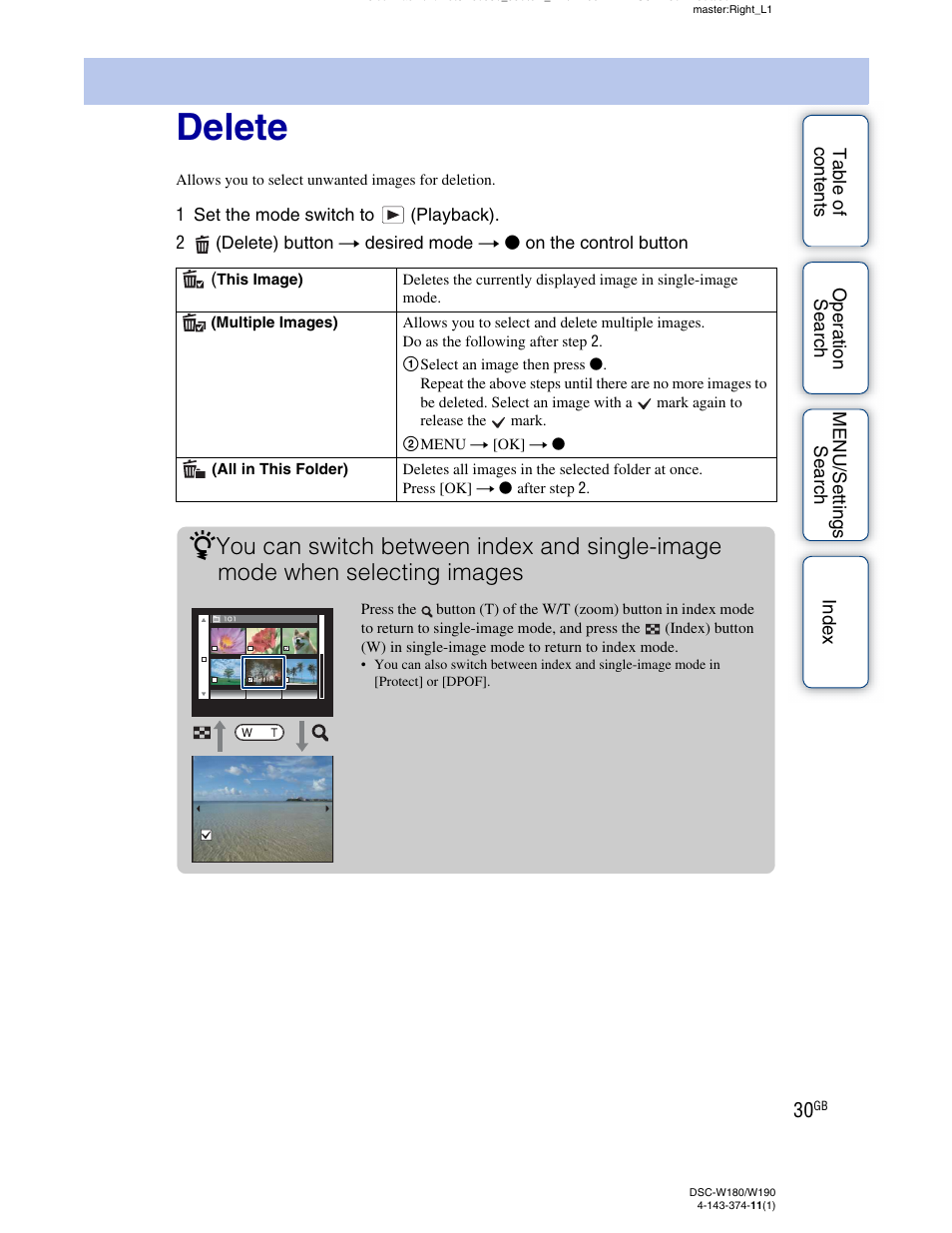 Delete, Delete) button (30) | Sony Cyber-shot 4-143-374-11(1) User Manual | Page 30 / 104