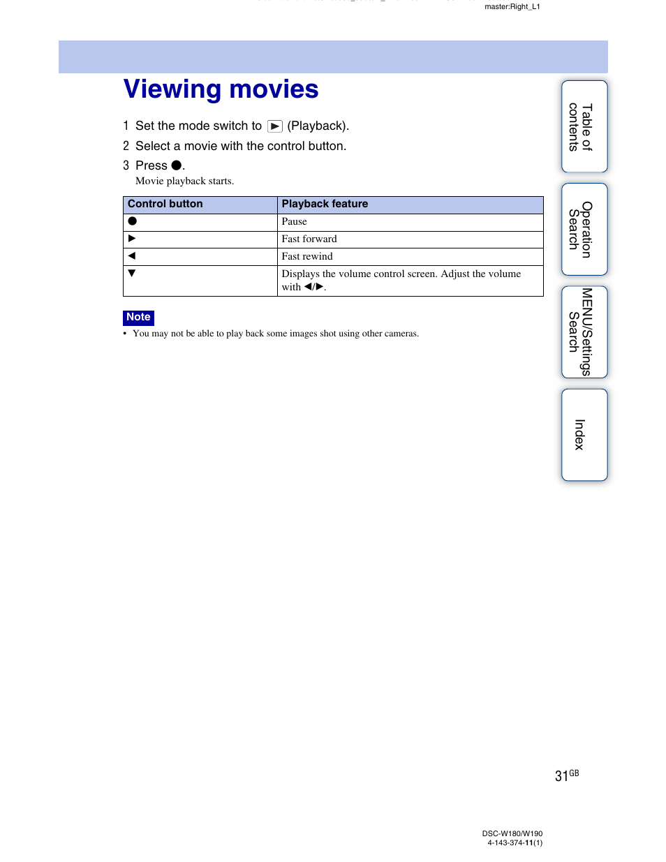 Viewing movies | Sony Cyber-shot 4-143-374-11(1) User Manual | Page 31 / 104