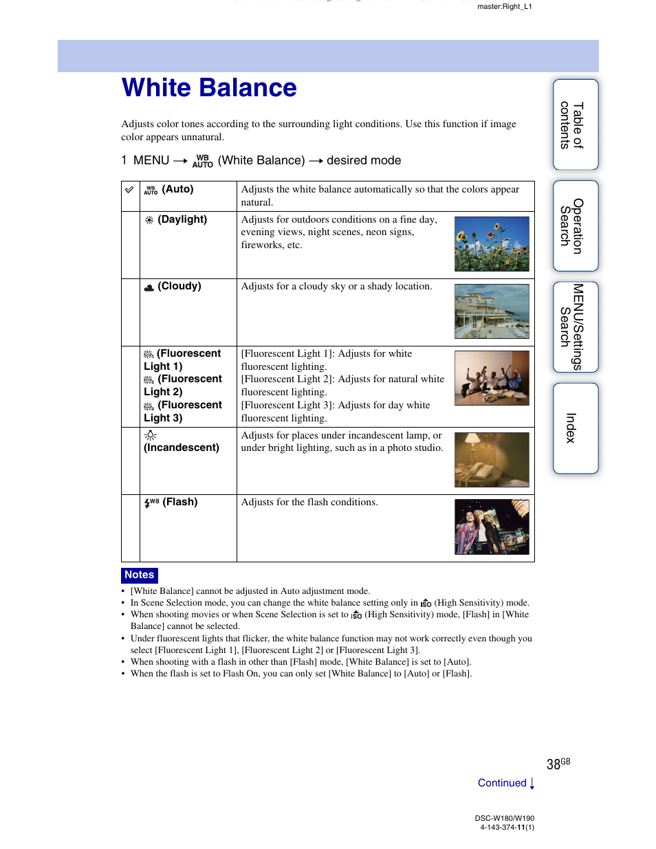 White balance | Sony Cyber-shot 4-143-374-11(1) User Manual | Page 38 / 104