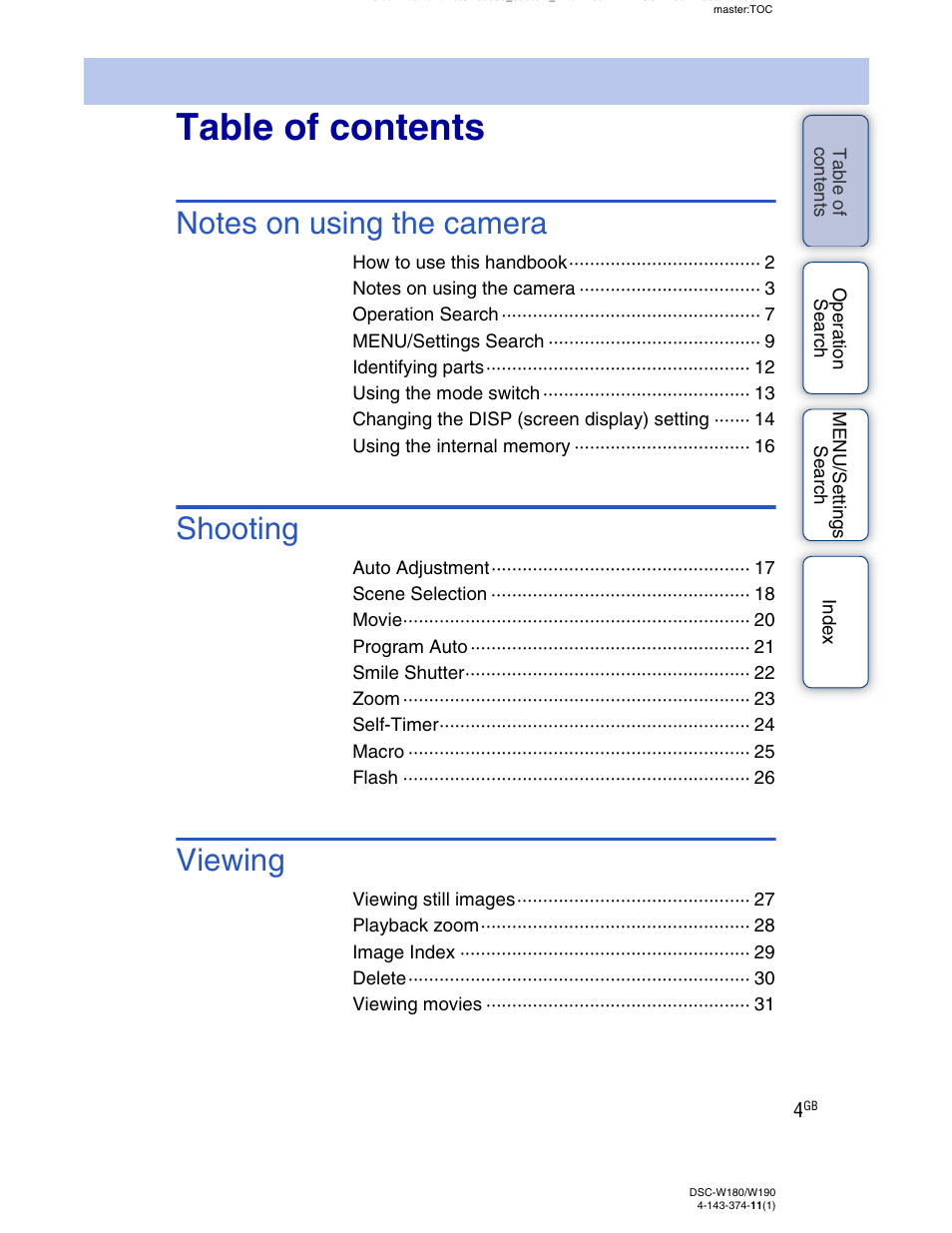 Sony Cyber-shot 4-143-374-11(1) User Manual | Page 4 / 104