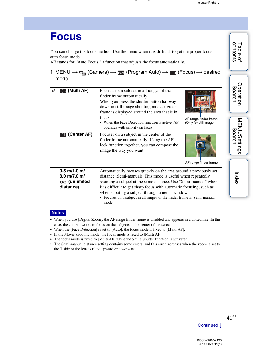 Focus | Sony Cyber-shot 4-143-374-11(1) User Manual | Page 40 / 104