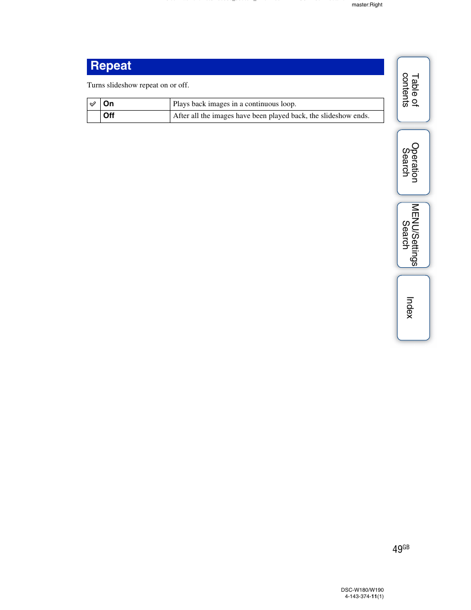 Repeat | Sony Cyber-shot 4-143-374-11(1) User Manual | Page 49 / 104