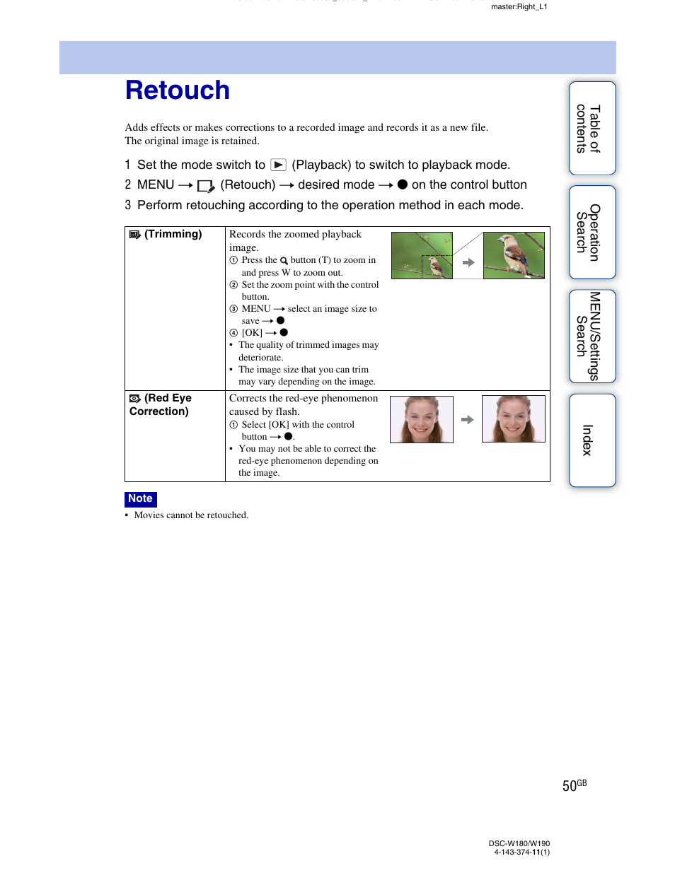 Retouch, Retouch) | Sony Cyber-shot 4-143-374-11(1) User Manual | Page 50 / 104