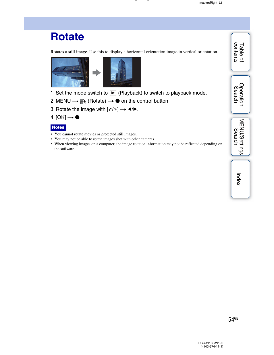 Rotate, Rotate) | Sony Cyber-shot 4-143-374-11(1) User Manual | Page 54 / 104