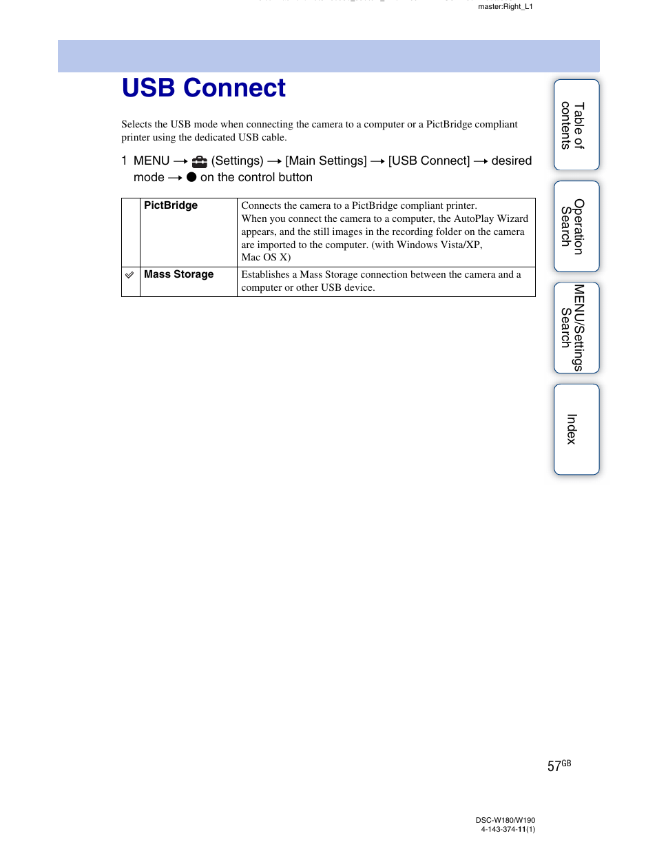 Usb connect | Sony Cyber-shot 4-143-374-11(1) User Manual | Page 57 / 104