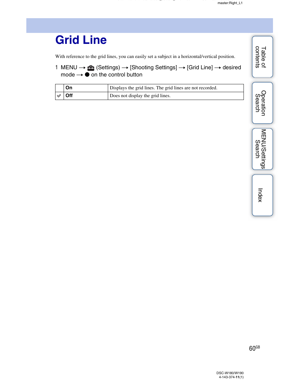 Grid line | Sony Cyber-shot 4-143-374-11(1) User Manual | Page 60 / 104