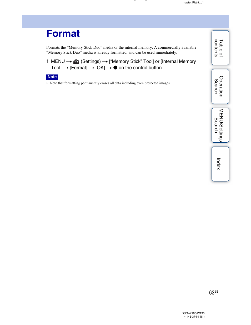 Format | Sony Cyber-shot 4-143-374-11(1) User Manual | Page 63 / 104