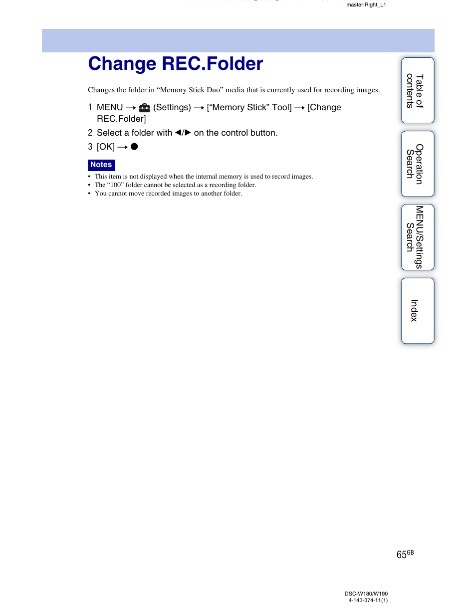 Change rec.folder | Sony Cyber-shot 4-143-374-11(1) User Manual | Page 65 / 104
