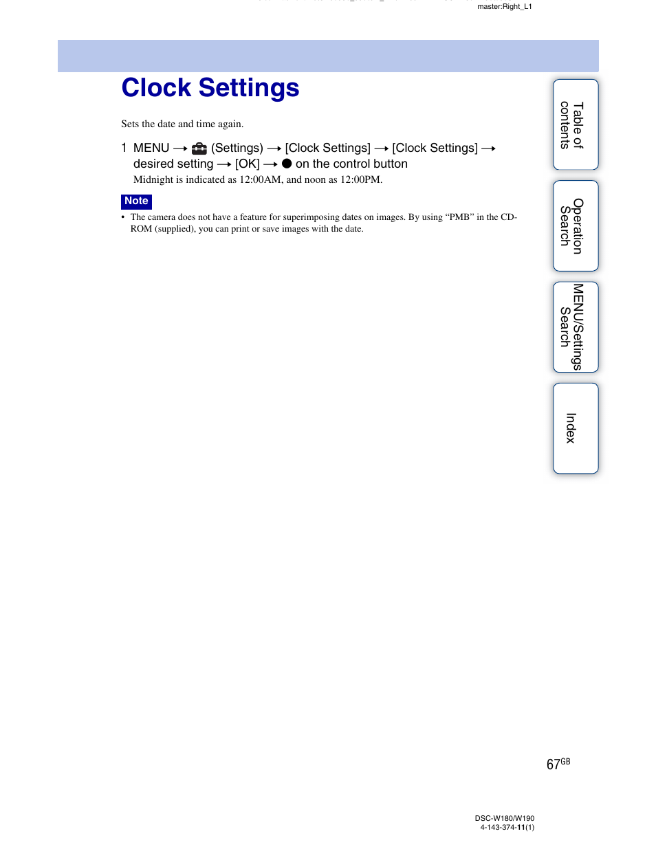 Clock settings | Sony Cyber-shot 4-143-374-11(1) User Manual | Page 67 / 104