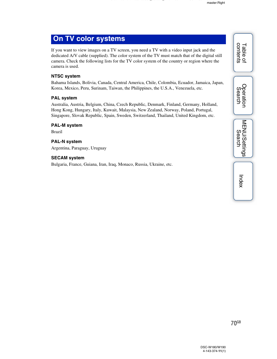 On tv color systems | Sony Cyber-shot 4-143-374-11(1) User Manual | Page 70 / 104