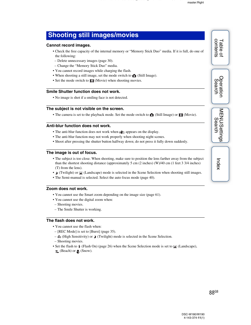 Shooting still images/movies | Sony Cyber-shot 4-143-374-11(1) User Manual | Page 88 / 104