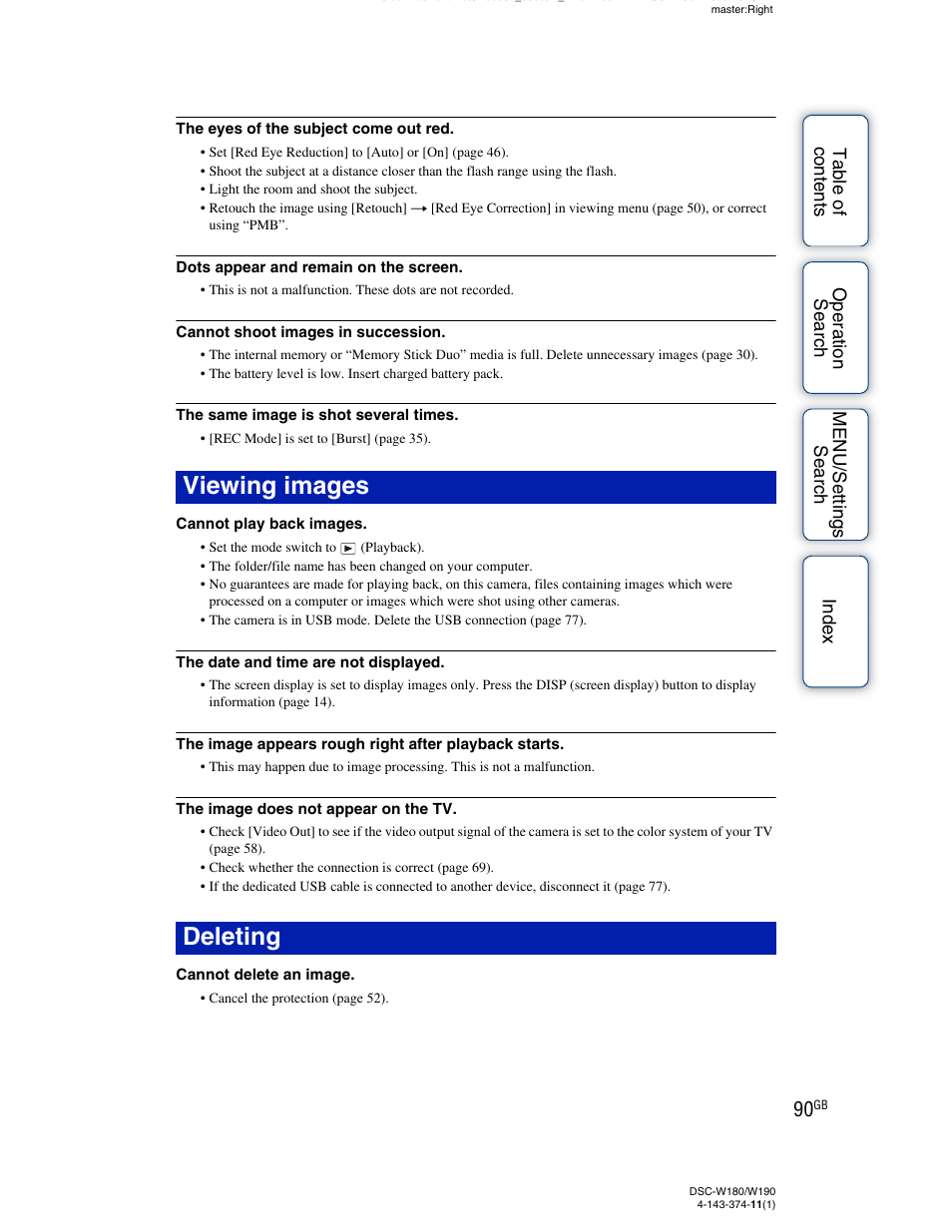 Viewing images, Deleting, Viewing images deleting | Sony Cyber-shot 4-143-374-11(1) User Manual | Page 90 / 104