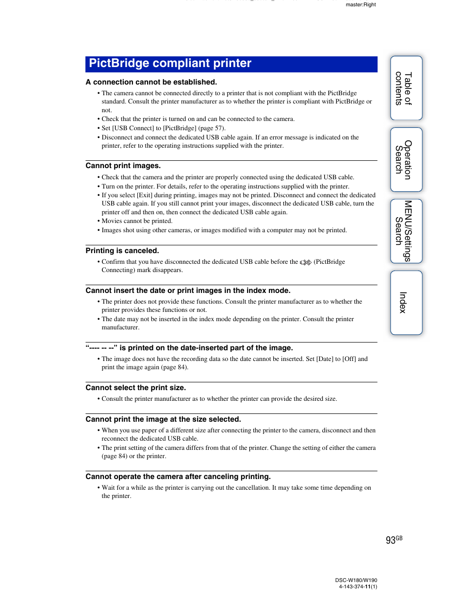 Pictbridge compliant printer | Sony Cyber-shot 4-143-374-11(1) User Manual | Page 93 / 104