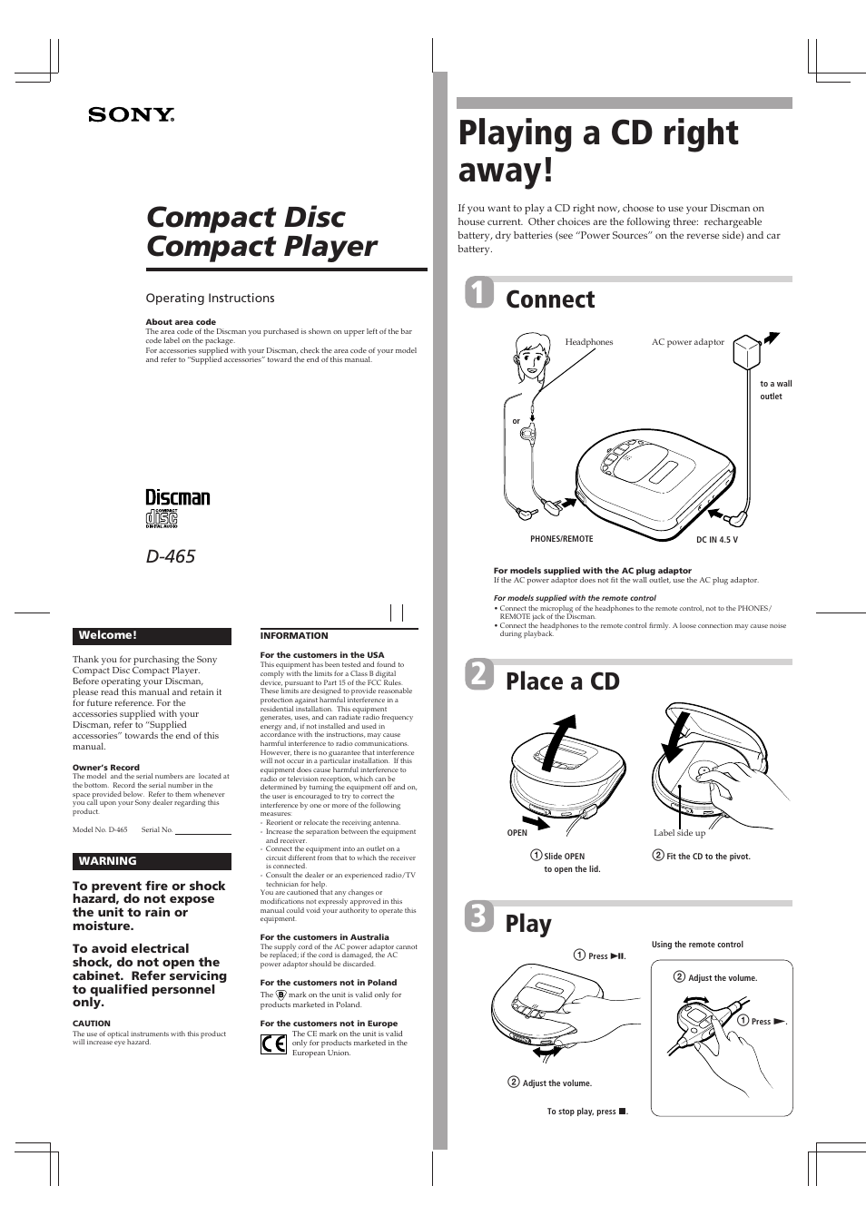 Sony D-465 User Manual | 4 pages