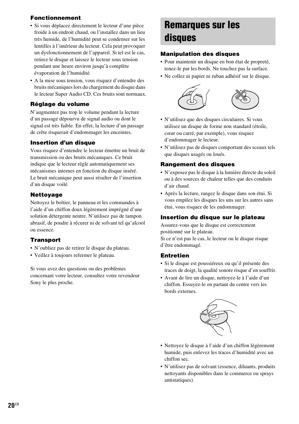 Remarques sur les disques | Sony SCD-XE597 User Manual | Page 44 / 96