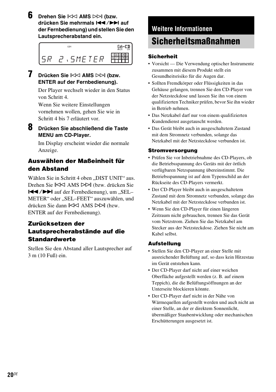 Weitere informationen, Sicherheitsmaßnahmen | Sony SCD-XE597 User Manual | Page 68 / 96