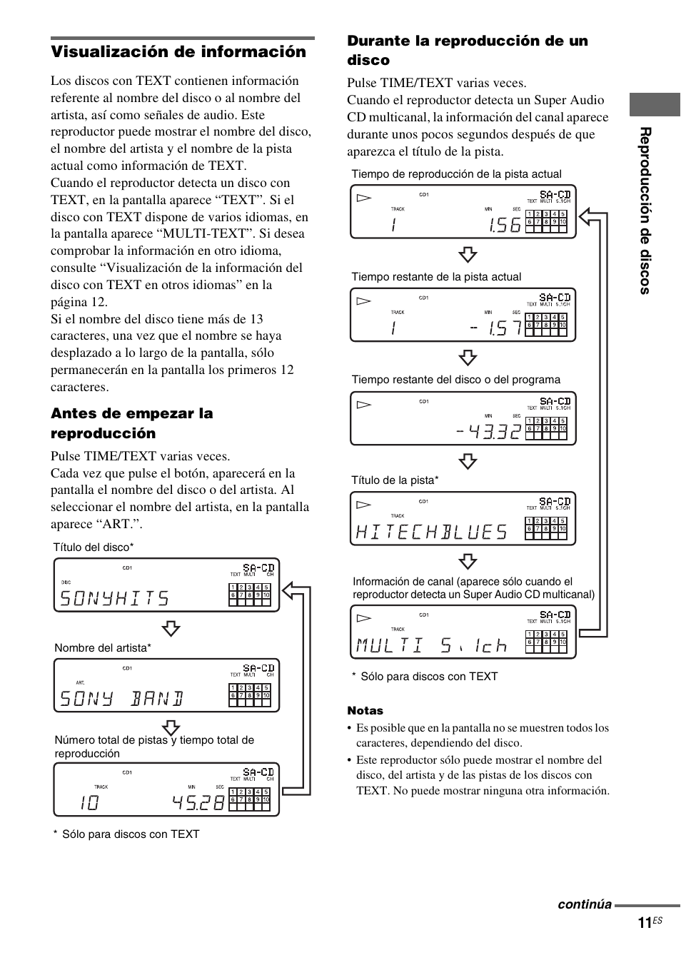 Visualización de información | Sony SCD-XE597 User Manual | Page 83 / 96