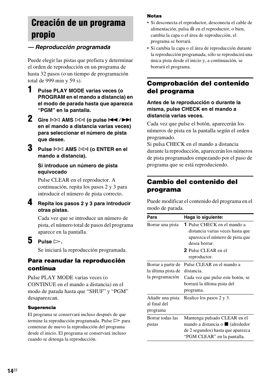 Creación de un programa propio, Reproducción programada | Sony SCD-XE597 User Manual | Page 86 / 96
