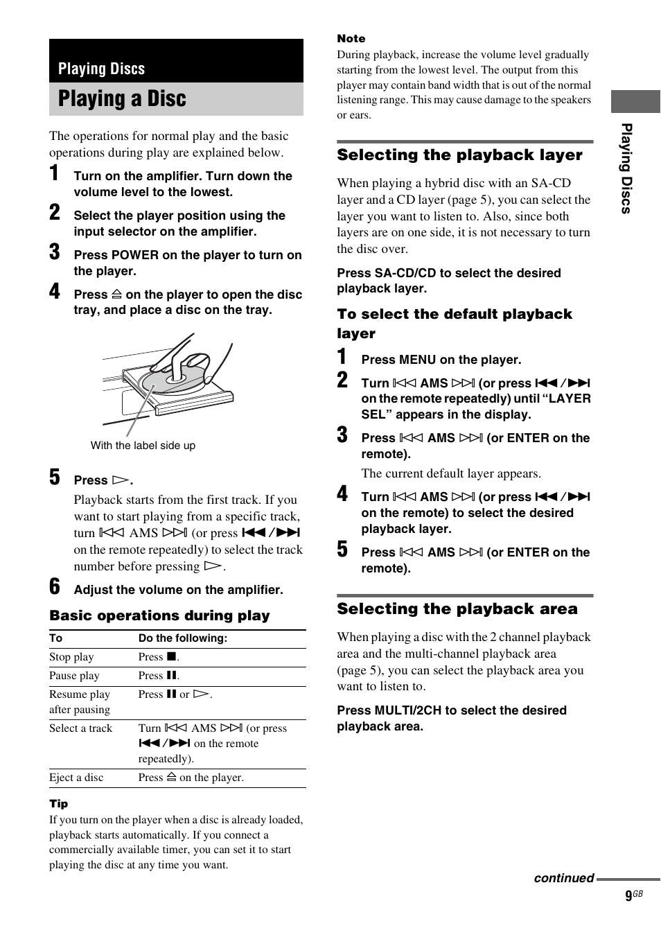 Playing discs, Playing a disc | Sony SCD-XE597 User Manual | Page 9 / 96