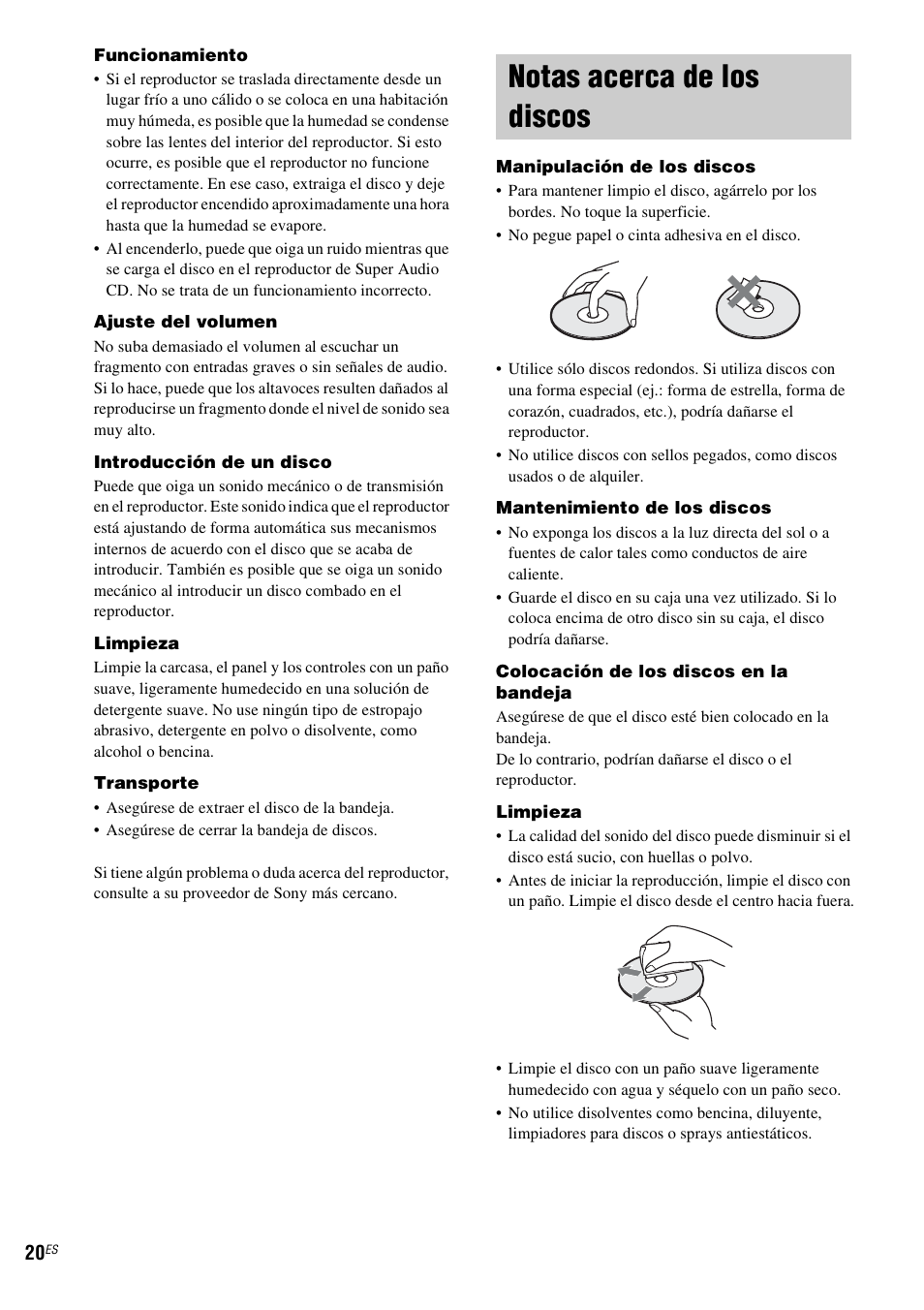 Notas acerca de los discos | Sony SCD-XE597 User Manual | Page 92 / 96