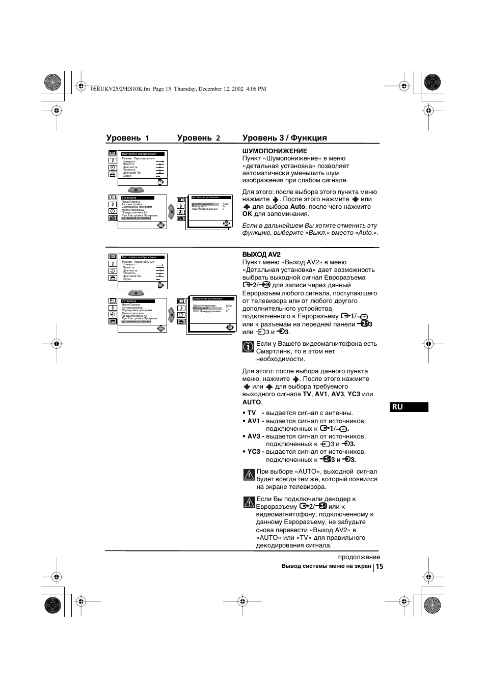 Уровень, Уровень 3 / функция | Sony KV-25RE10K User Manual | Page 115 / 142