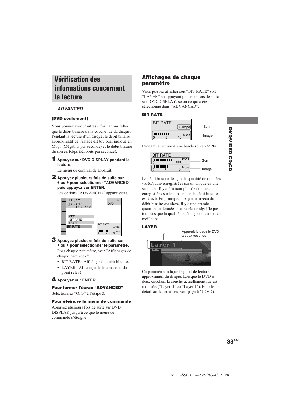 Affichages de chaque paramètre | Sony MHC-S90D User Manual | Page 109 / 228