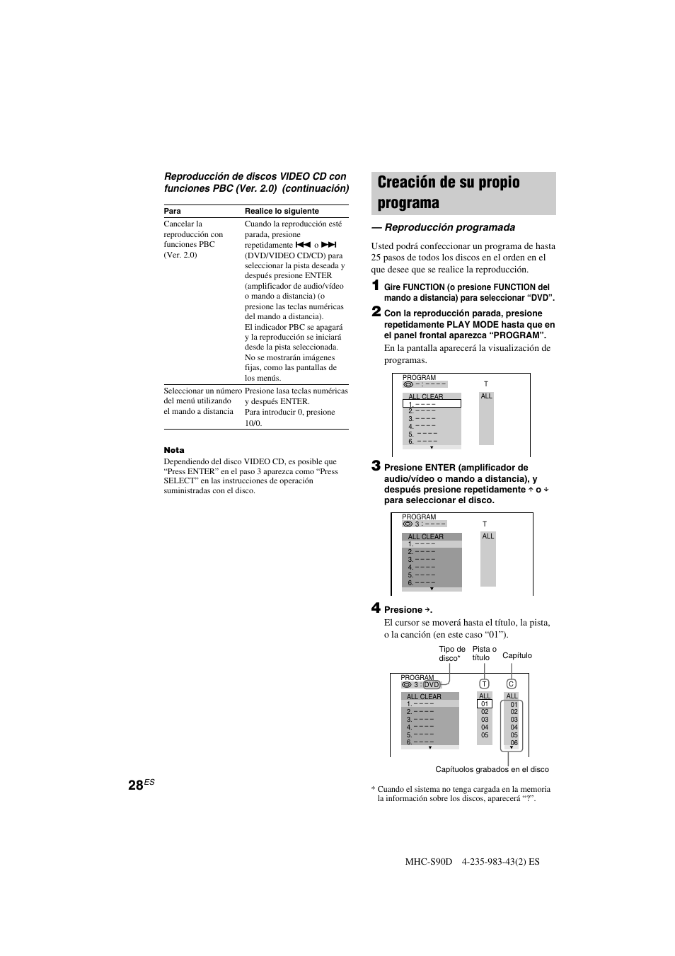 Creación de su propio programa | Sony MHC-S90D User Manual | Page 180 / 228