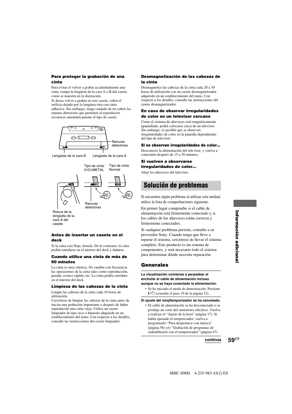 Solución de problemas, Generales | Sony MHC-S90D User Manual | Page 211 / 228
