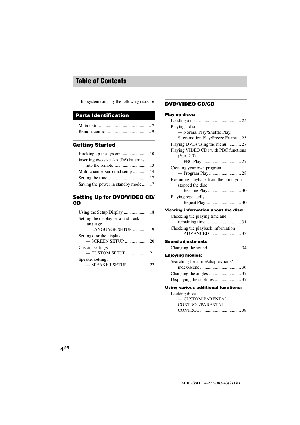 Sony MHC-S90D User Manual | Page 4 / 228