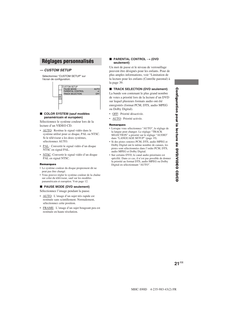 Réglages personnalisés | Sony MHC-S90D User Manual | Page 97 / 228