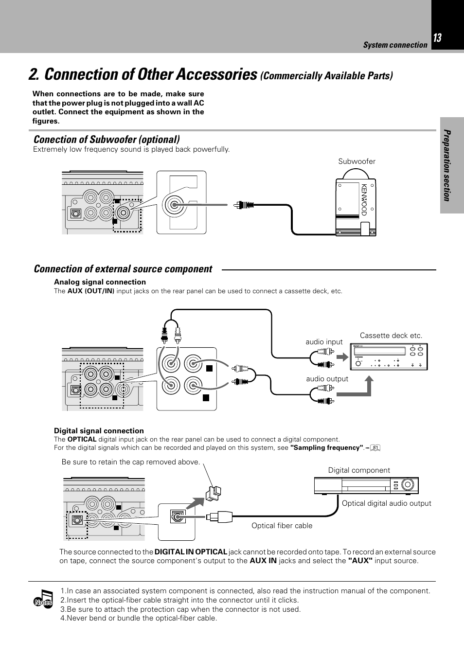 Connection of other accessories, Connection of external source component, System connection | Audio input | Sony HM-982RW User Manual | Page 13 / 88