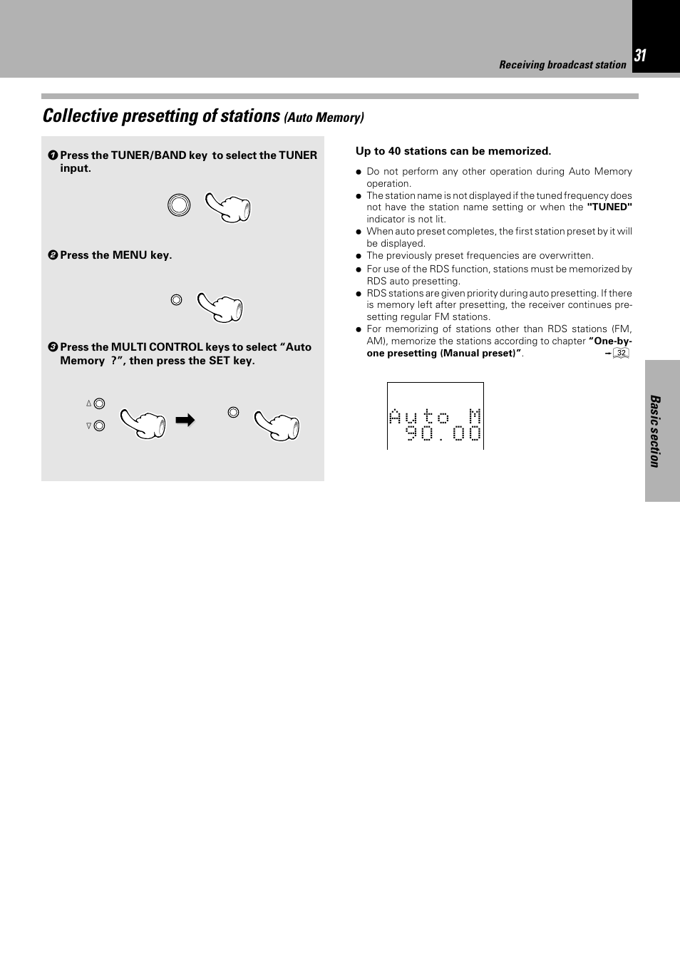 Collective presetting of stations | Sony HM-982RW User Manual | Page 31 / 88