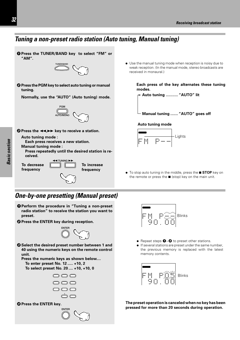 One-by-one presetting (manual preset), F m p, Fm p 0 . 0 0 | Sony HM-982RW User Manual | Page 32 / 88